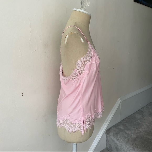 Gold Hawk Silk Soft Pink Lace Trim Lucy Crop Cami Camisole Top EUC Size XS - Picture 5 of 9